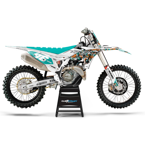 KTM Blotched White Teal Graphics Kit